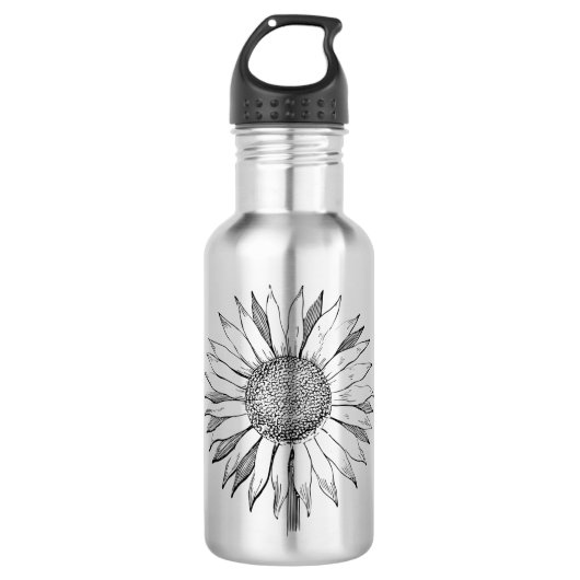 Illustrierte Sonnenblume Edelstahlflasche (Vorderseite)