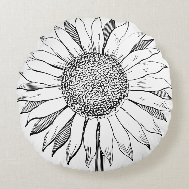 Illustrierte Sonnenblume Rundes Kissen (Vorderseite)