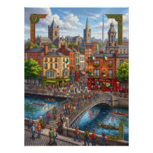 Illustrierte Stadtansicht von Dublin und Ha'penny