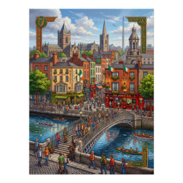 Illustrierte Stadtansicht von Dublin und Ha'penny  Poster