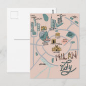 Illustrierte Stadtkarte von Mailand - Italien Postkarte (Vorne/Hinten)