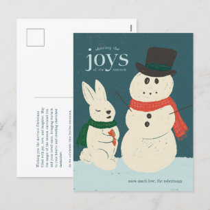 Illustrierte Urlaubskarte "Playa Bunny & Snowman" Feiertagspostkarte