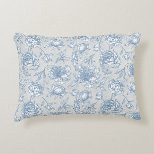Illustrierte Vintage Blüten in Weiß und Blau Dekokissen