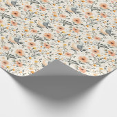 Illustrierte Vögel und Blume auf Off-White Geschenkpapier (Ecke)