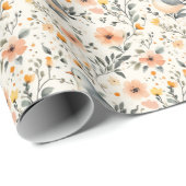 Illustrierte Vögel und Blume auf Off-White Geschenkpapier (Rolleneckpunkt)