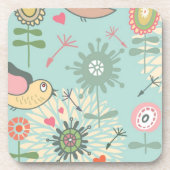 Illustrierte Vögel und Frühlingsblumen Untersetzer (Vorderseite)