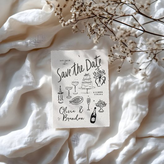 Illustrierte, von Hand Gezeichnet Hochzeit Save The Date