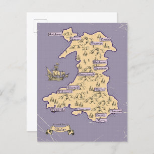 Illustrierte Wanderkarte von Wales Einladungspostkarte