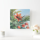 Illustrierte Wasserfarbe Botanische Orangenblüte Quadratische Wanduhr (Zuhause)