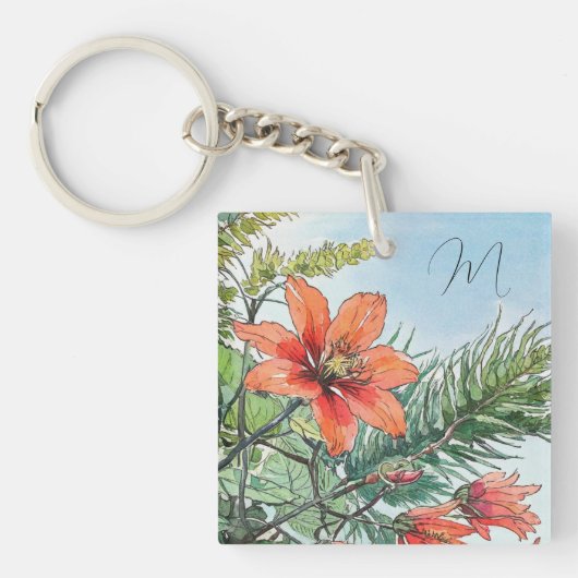 Illustrierte Wasserfarbe Botanische Orangenblüte Schlüsselanhänger (Vorderseite)