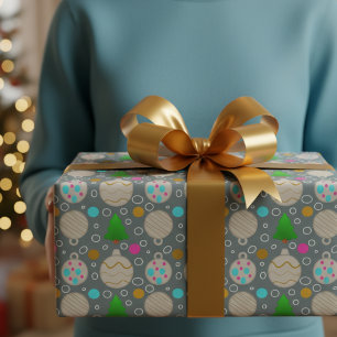 Illustrierte Weihnachtsbäume & Süße Ornamente Geschenkpapier