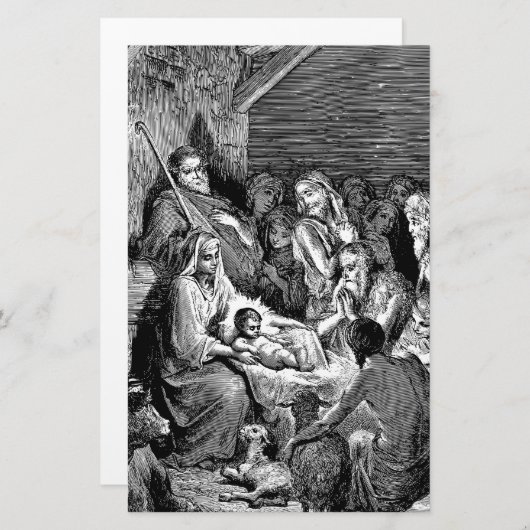 Illustrierte Weihnachtskrippe Briefpapier (Vorne/Hinten)