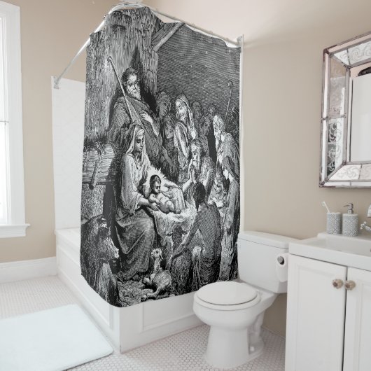 Illustrierte Weihnachtskrippe Duschvorhang (Beispiel)