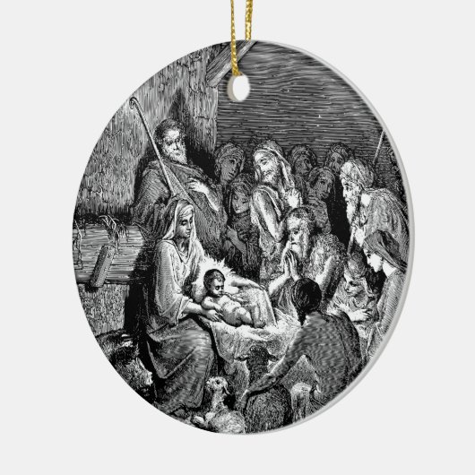 Illustrierte Weihnachtskrippe Keramik Ornament (Links)