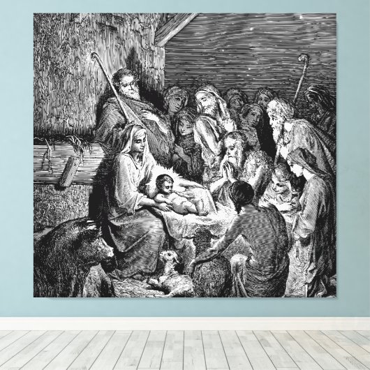 Illustrierte Weihnachtskrippe Leinwanddruck (Insitu (Holzboden))