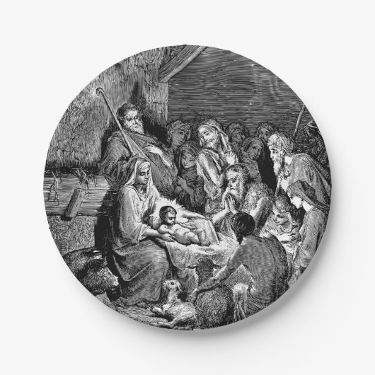 Illustrierte Weihnachtskrippe Pappteller (Vorderseite)