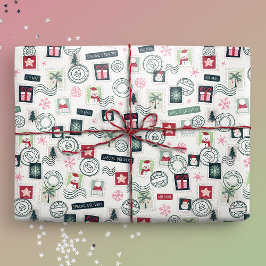 Illustrierte Weihnachtsmail-Briefmarke Geschenkpapier