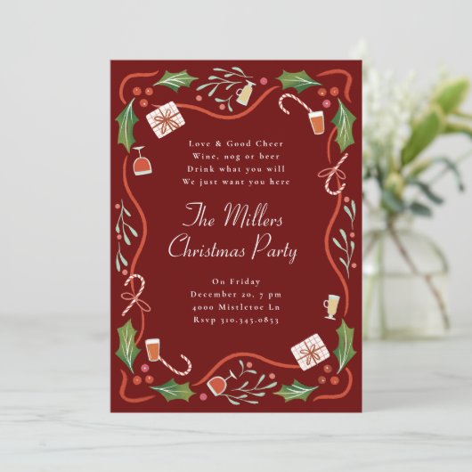 Illustrierte Weihnachtsrahmenfeier Einladung (Stehend Vorderseite)