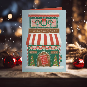 Illustrierte Werkstatt des Weihnachtsmanns Feiertagskarte