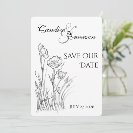 Illustrierte Wildblume Save The Date (Stehend Vorderseite)