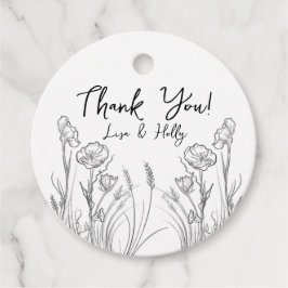 Illustrierte Wildblumen Hochzeitseinladungen Geschenkanhänger