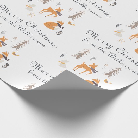 Illustrierte Winter-Waldtiere Kunst Geschenkpapier (Ecke)