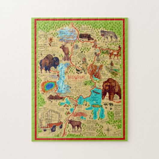 Illustrierte Yellowstone Park Karte Puzzle (Vertikal)