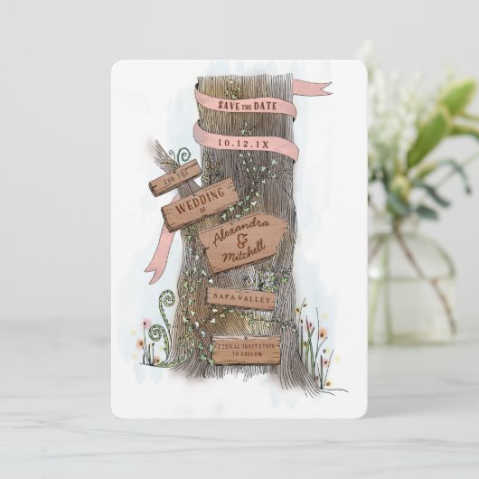 Illustrierter Baumstamm Save the Date (Stehend Vorderseite)