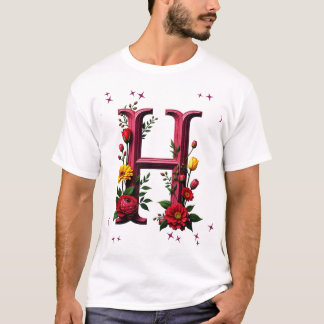 Illustrierter Blumenbrief "I" T-Shirt
