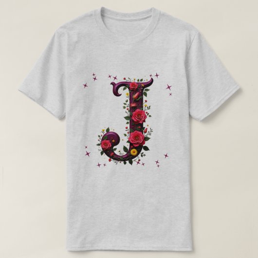 Illustrierter Blumenbrief "J" T-Shirt (Design vorne)