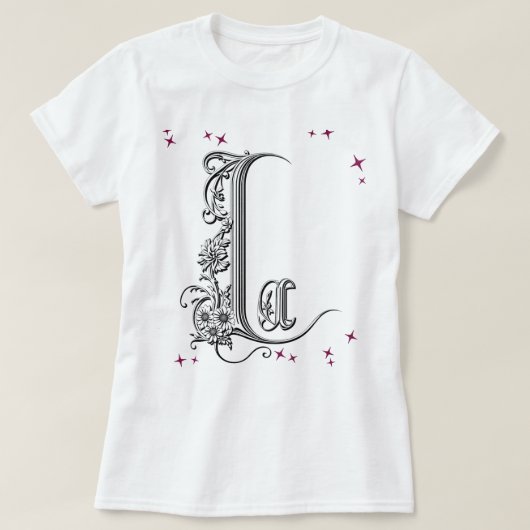 Illustrierter Blumenbrief "L" T-Shirt (Design vorne)