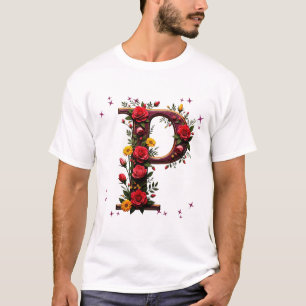 Illustrierter Blumenbrief "P" T-Shirt