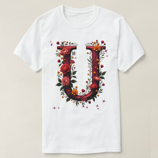 Illustrierter Blumenbrief "U" T-Shirt (Design vorne)