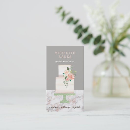 Illustrierter Cake Designer Hochzeitsplaner Visitenkarte (Stehend Vorderseite)