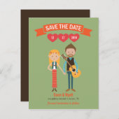 Illustrierter Cartoon Couple Portrait Hochzeit Ankündigungspostkarte (Vorne/Hinten)