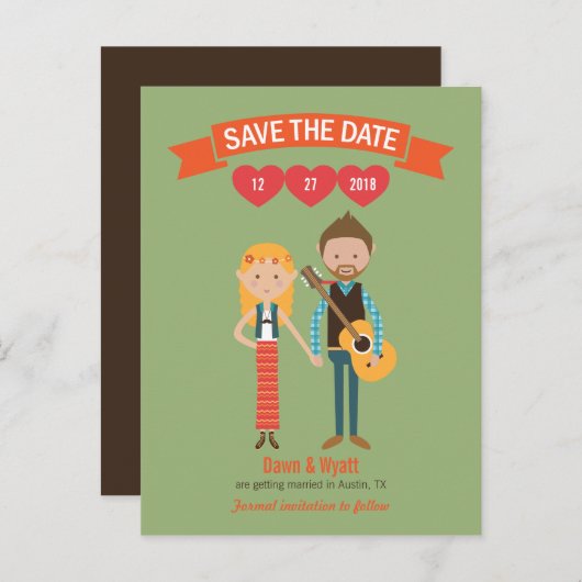 Illustrierter Cartoon Couple Portrait Hochzeit Ankündigungspostkarte (Vorne/Hinten)