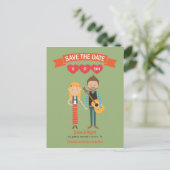 Illustrierter Cartoon Couple Portrait Hochzeit Ankündigungspostkarte (Stehend Vorderseite)