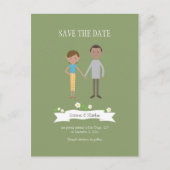 Illustrierter Cartoon Couple Portrait Hochzeit Ankündigungspostkarte (Vorderseite)