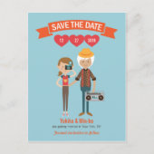 Illustrierter Cartoon Couple Portrait Hochzeit Ankündigungspostkarte (Vorderseite)