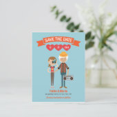 Illustrierter Cartoon Couple Portrait Hochzeit Ankündigungspostkarte (Stehend Vorderseite)