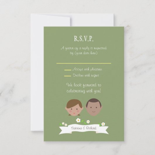 Illustrierter Cartoon Couple Portrait Hochzeit Einladung (Vorderseite)