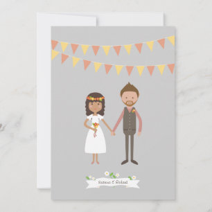 Illustrierter Cartoon Couple Portrait Hochzeit Einladung
