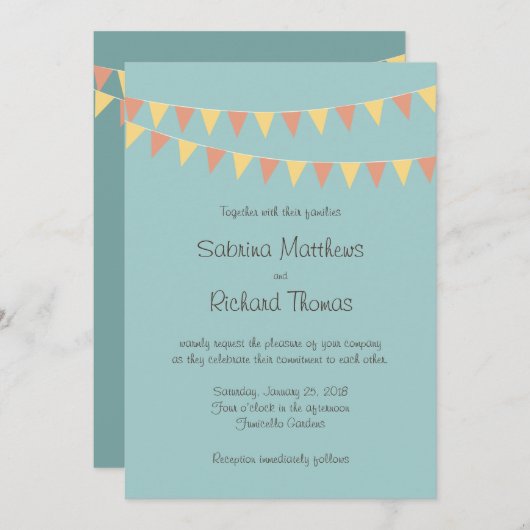 Illustrierter Cartoon Couple Portrait Hochzeit Einladung (Vorne/Hinten)