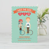 Illustrierter Cartoon Couple Portrait Hochzeit Einladung (Stehend Vorderseite)