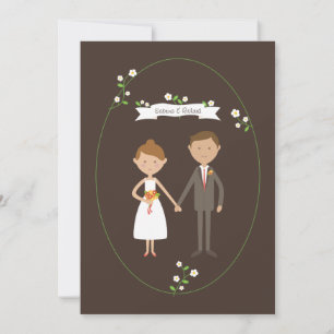 Illustrierter Cartoon Couple Portrait Hochzeit Einladung