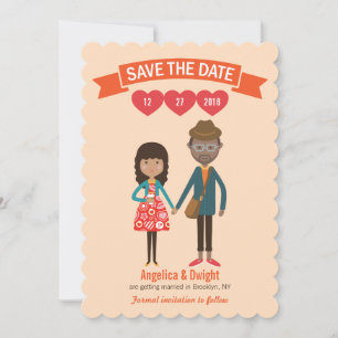 Illustrierter Cartoon Couple Portrait Hochzeit Einladung