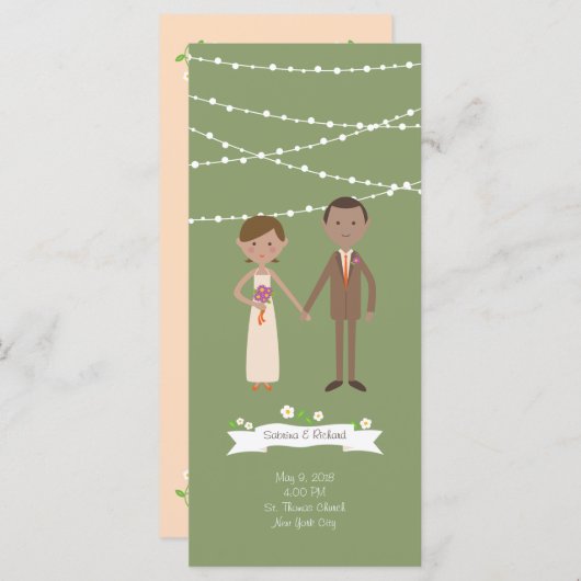 Illustrierter Cartoon Couple Portrait Hochzeit Programm (Vorne/Hinten)