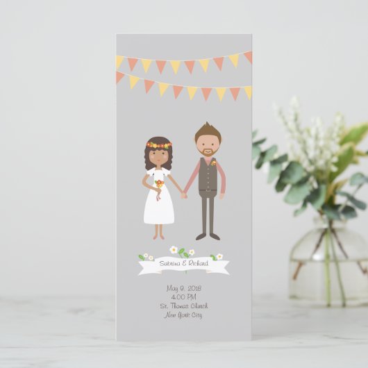 Illustrierter Cartoon Couple Portrait Hochzeit Programm (Stehend Vorderseite)