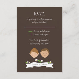 Illustrierter Cartoon Couple Portrait Hochzeit RSVP Karte