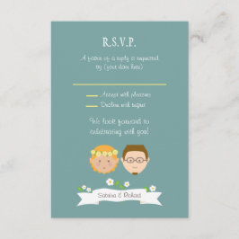 Illustrierter Cartoon Couple Portrait Hochzeit RSVP Karte